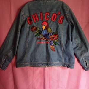 Chico's Denim Jacket with Parrot Embroidery